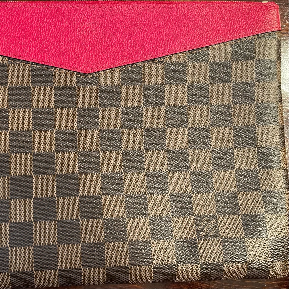 Louis Vuitton Damier Ebene Pouchette  with Red Trim.